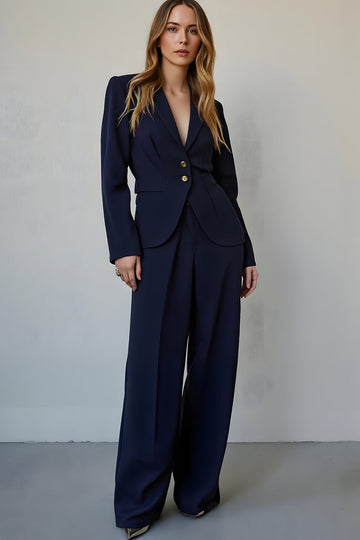 Satin bleu marine 2 pièces à simple boutonnage costumes de bal